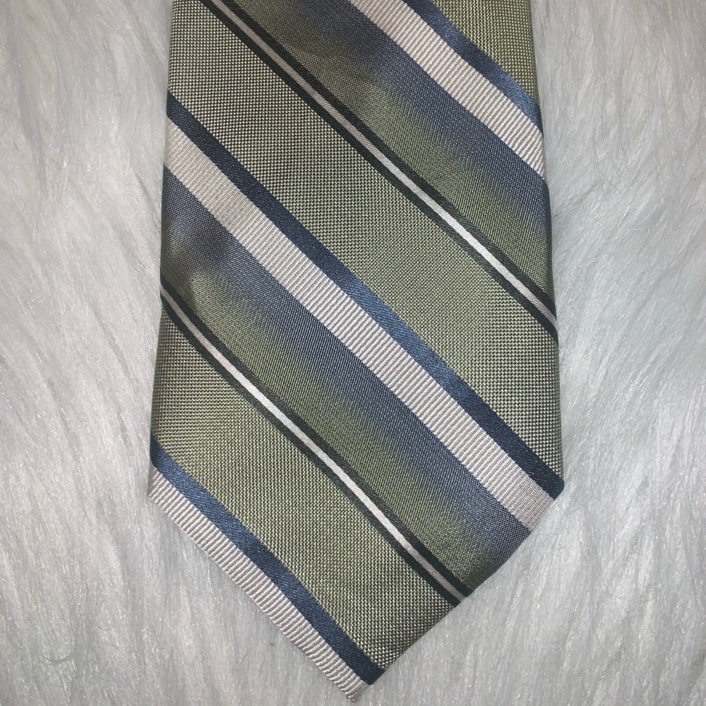 Nicole Hiller green silk stripe tie M
